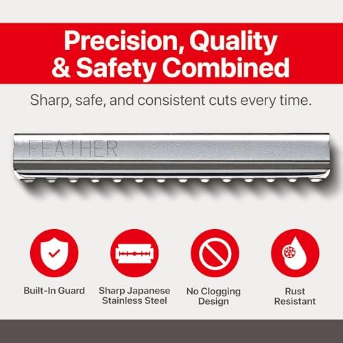 Feather Styling Razor Standard Blades - Professional Hair Cutting Blades for Styling, Shaping, Thinning - Single Edge Guarded Blade - Made in Japan - 30 Count + Blade Disposal Case Avelisse