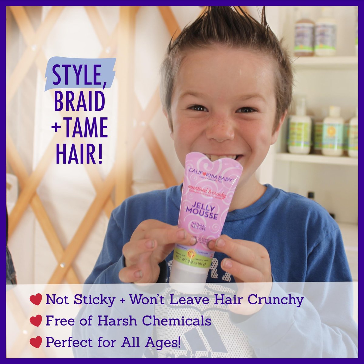 California Baby Overtired & Cranky Hair Gel for Kids - 100% Plant-Based, Medium-Hold, Hypoallergenic (2.9 oz) Avelisse