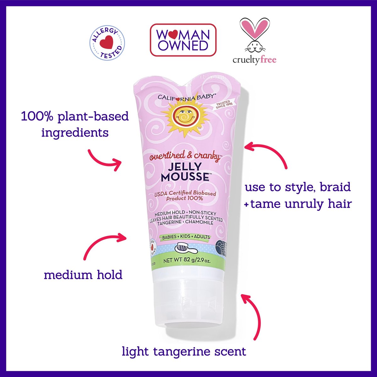 California Baby Overtired & Cranky Hair Gel for Kids - 100% Plant-Based, Medium-Hold, Hypoallergenic (2.9 oz) Avelisse