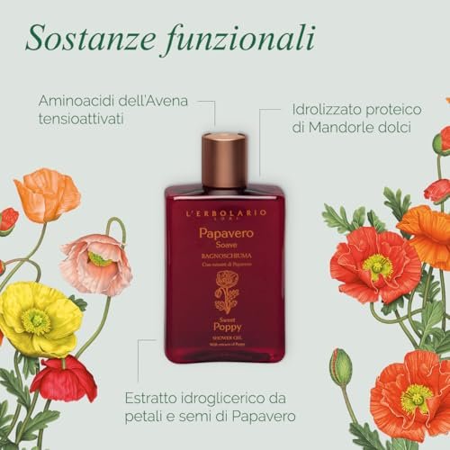 L'Erbolario Sweet Poppy Shower Gel – Antioxidant & Moisturizing Body Wash for Sensitive Skin, Floral Amber Scent, 8.4 oz - görsel 4