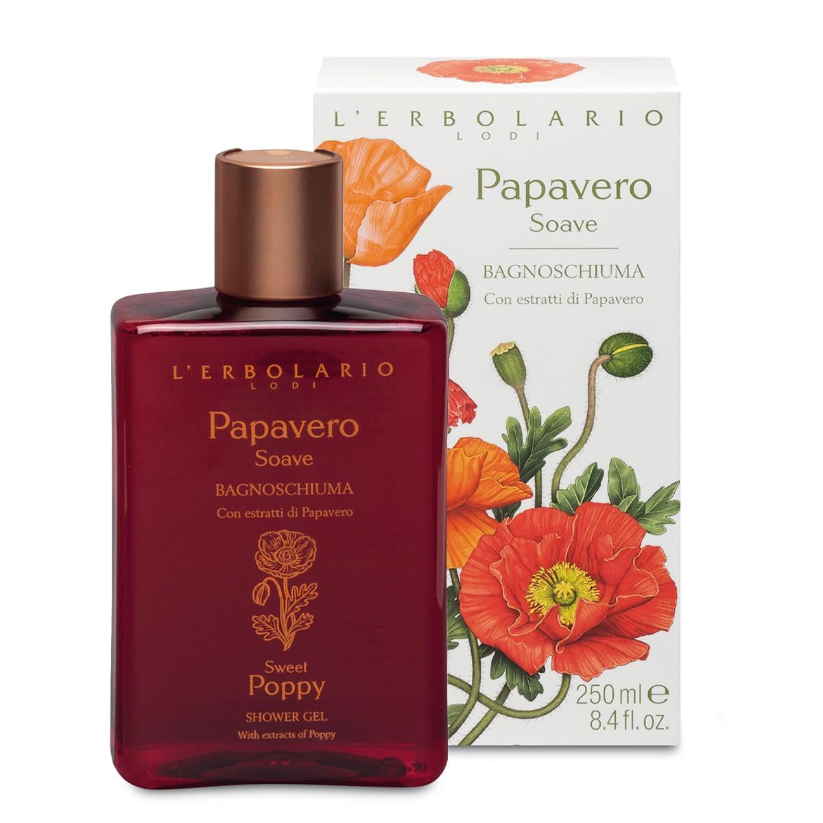 L'Erbolario Sweet Poppy Shower Gel – Antioxidant & Moisturizing Body Wash for Sensitive Skin, Floral Amber Scent, 8.4 oz - görsel 1