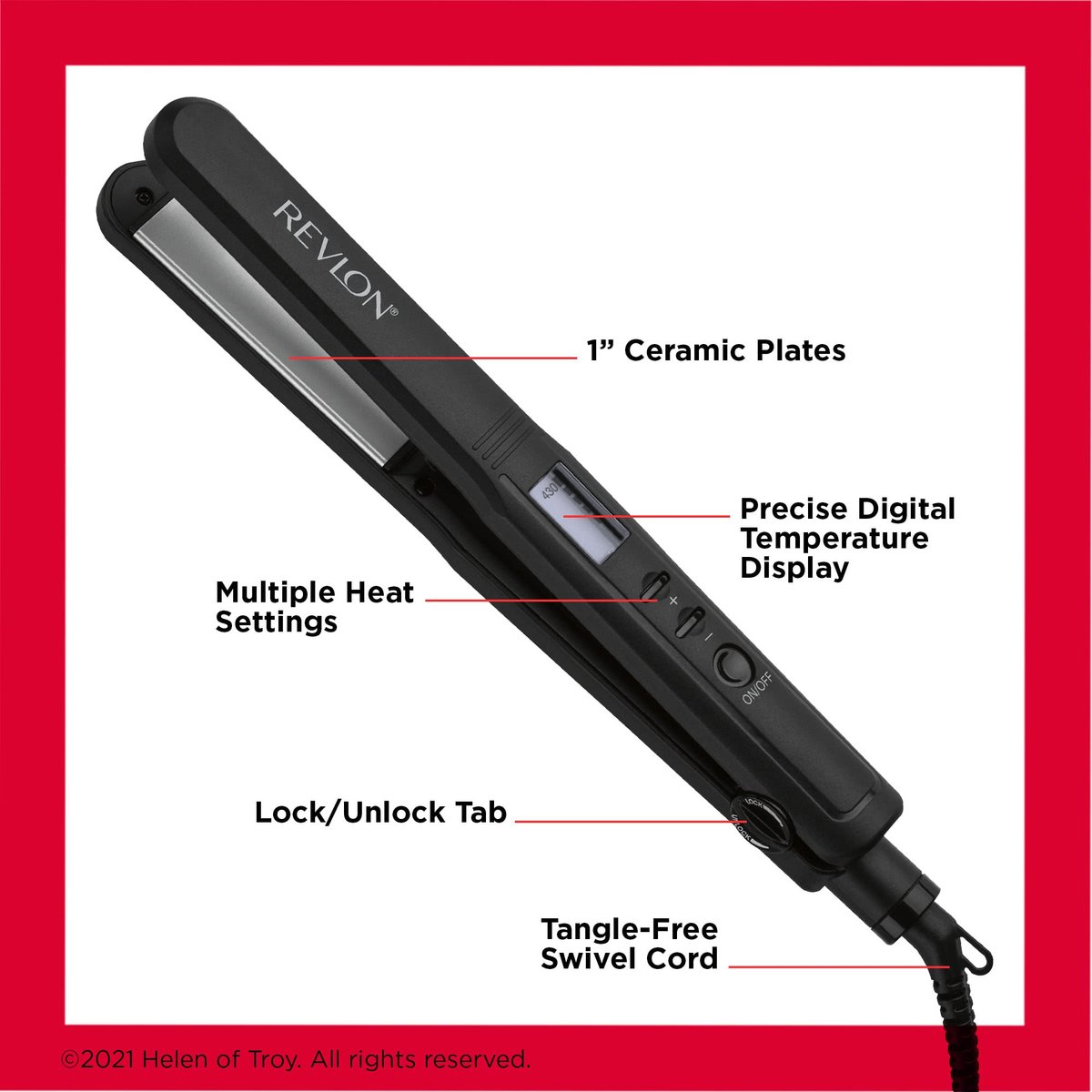 REVLON Perfect Heat Ceramic Digital Flat Iron – 1 Inch, Black Avelisse
