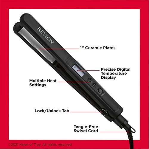 REVLON Perfect Heat Ceramic Digital Flat Iron – 1 Inch, Black Avelisse