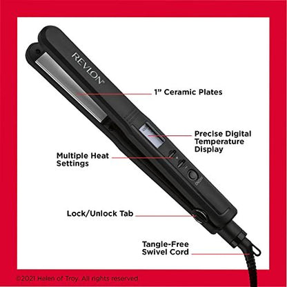 REVLON Perfect Heat Ceramic Digital Flat Iron – 1 Inch, Black Avelisse