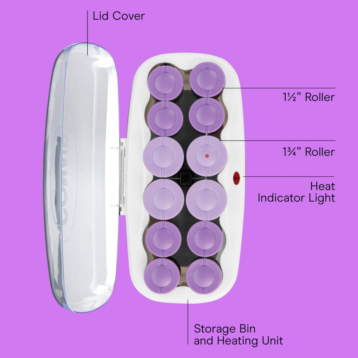 Conair Ceramic Flocked Hot Rollers for Long, Medium & Short Hair - 12 Heated Rollers (1.5" & 1.75") with Clips for Volume & Curls Avelisse