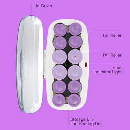 Conair Ceramic Flocked Hot Rollers for Long, Medium & Short Hair - 12 Heated Rollers (1.5" & 1.75") with Clips for Volume & Curls Avelisse