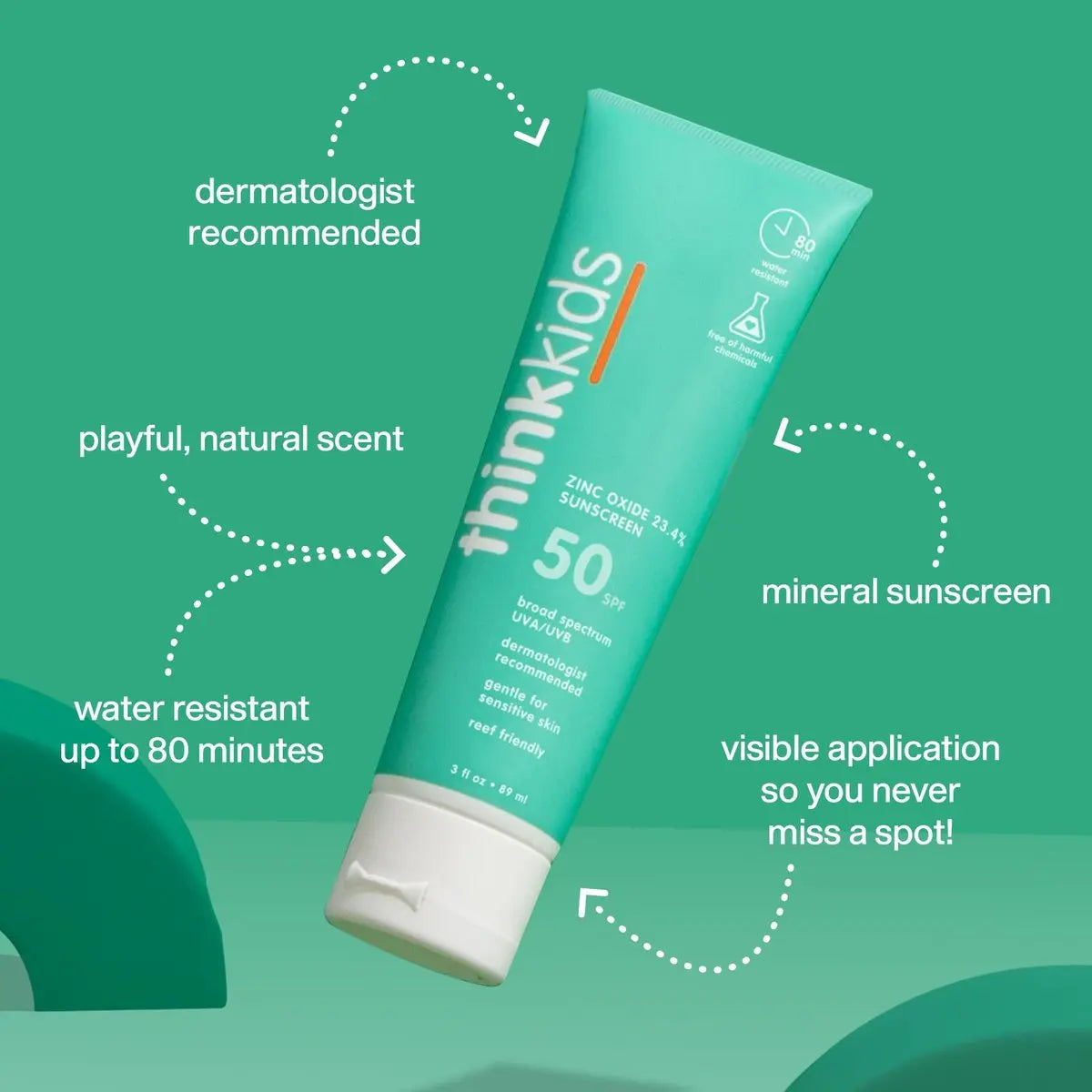 Thinkkids Safe Mineral Sunscreen SPF 50+ for Children, 3 Fl Oz, Natural, Water Resistant, Reef Safe, Broad Spectrum UVA/UVB Avelisse