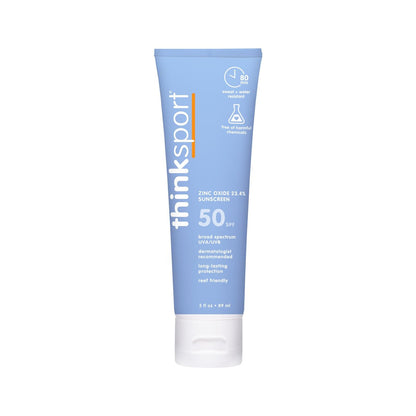Thinksport SPF 50 Mineral Sunscreen – Safe, Natural Sunscreen for Sports & Active Use – Water Resistant Sun Cream – UVA/UVB Sun Protection – Vegan, Reef Friendly Sun Lotion, 3 Fl Oz