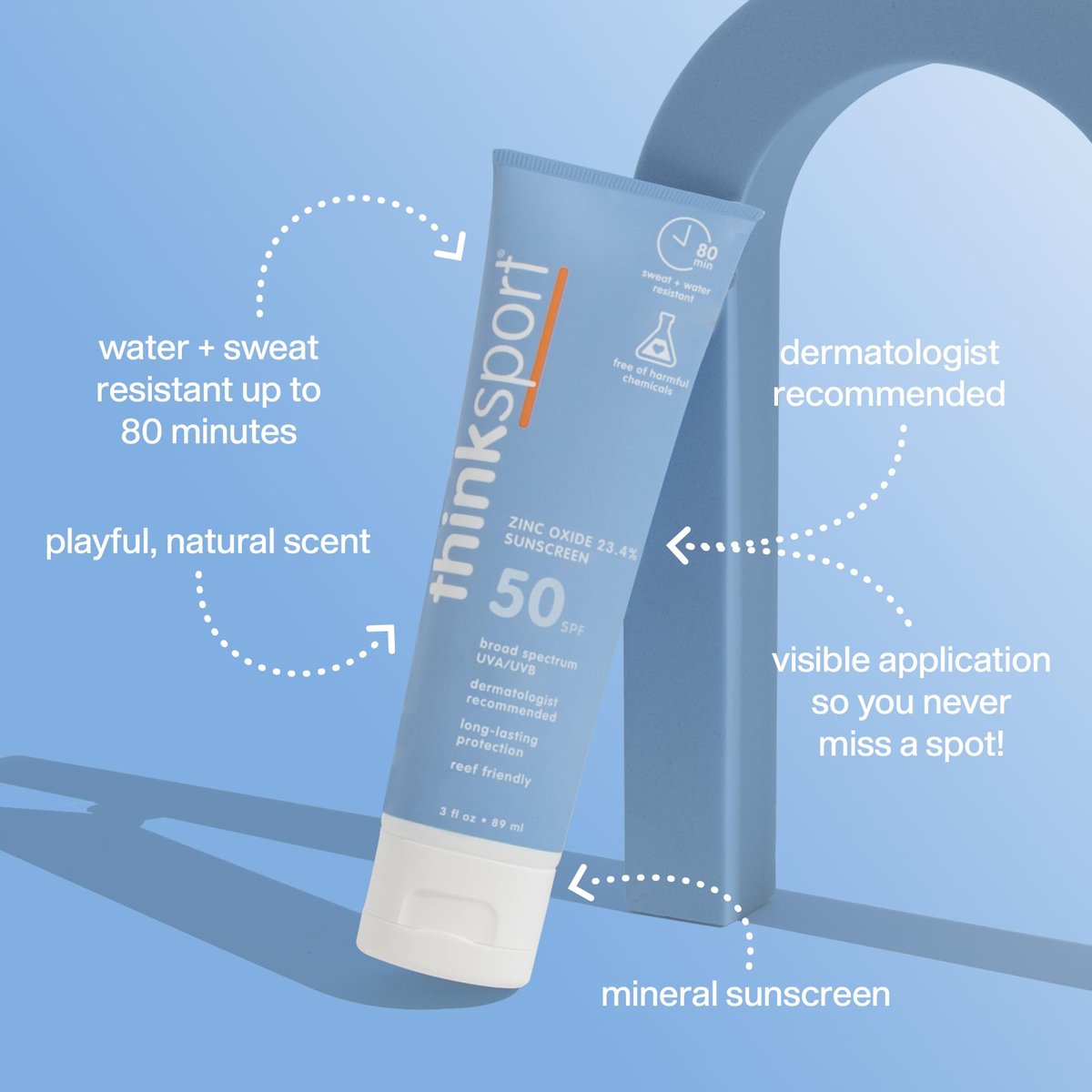Thinksport SPF 50 Mineral Sunscreen – Safe, Natural Sunscreen for Sports & Active Use – Water Resistant Sun Cream – UVA/UVB Sun Protection – Vegan, Reef Friendly Sun Lotion, 3 Fl Oz - görsel 4