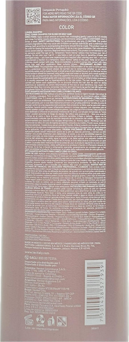 Tec Italy Lumina Shampoo for Blond and Gray Hair - 33.8 oz (1000 ml) - Color-Enhancing Purple Shampoo Avelisse
