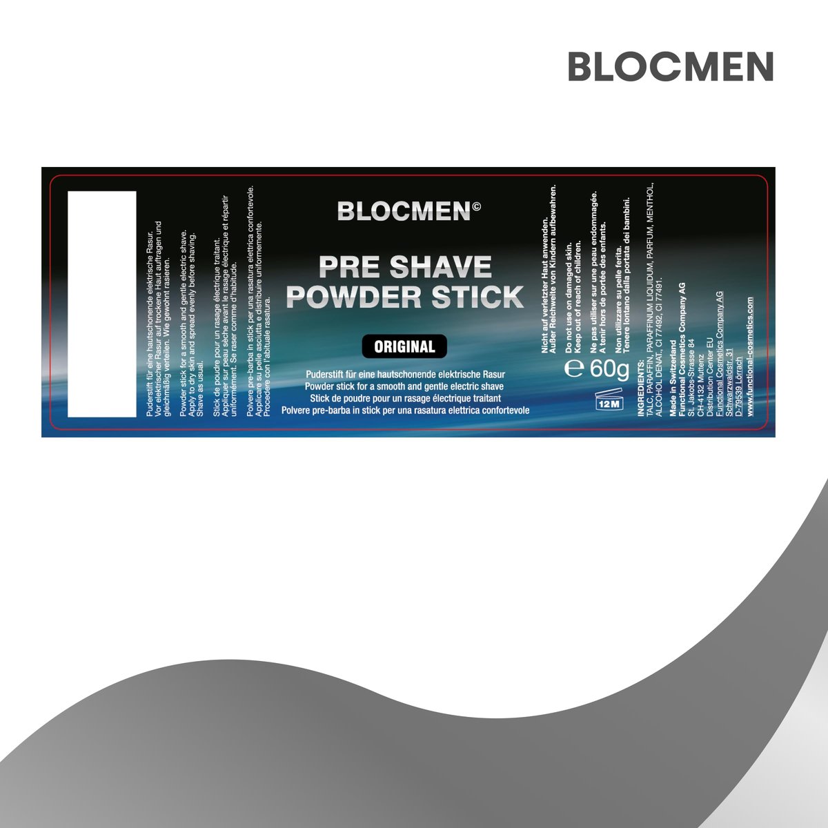 Blocmen Derma Pre Shave Powder Stick – 60g, 1 Count Avelisse