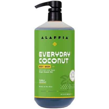 Alaffia Everyday Coconut Body Wash – Purely Coconut Gentle Skin Cleanser for Normal to Dry Skin, 32 oz