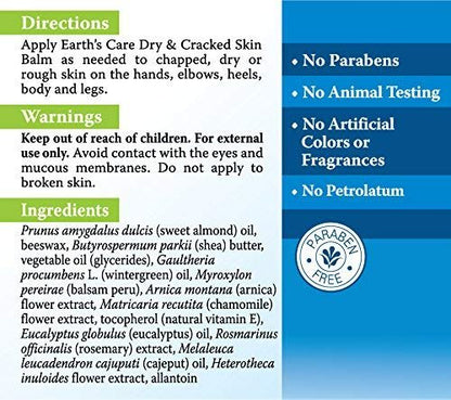 Earth's Care Dry and Cracked Skin Balm - Allergy-Tested, Paraben-Free, Fragrance-Free, 2.5 oz