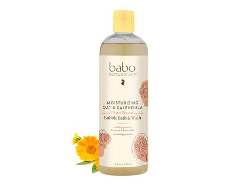 Babo Botanicals Moisturizing Plant-Based 2-in-1 Bubble Bath & Wash - Organic Calendula & Oat Milk - Hypoallergenic, Vegan - for Babies, Kids & Sensitive Skin - 15 oz - görsel 2