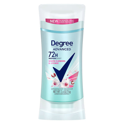 Degree Advanced Protection Antiperspirant Deodorant for Women, White Flowers & Lychee, 72-Hour Sweat & Odor Control, Body Heat Activated Technology, 2.6 oz