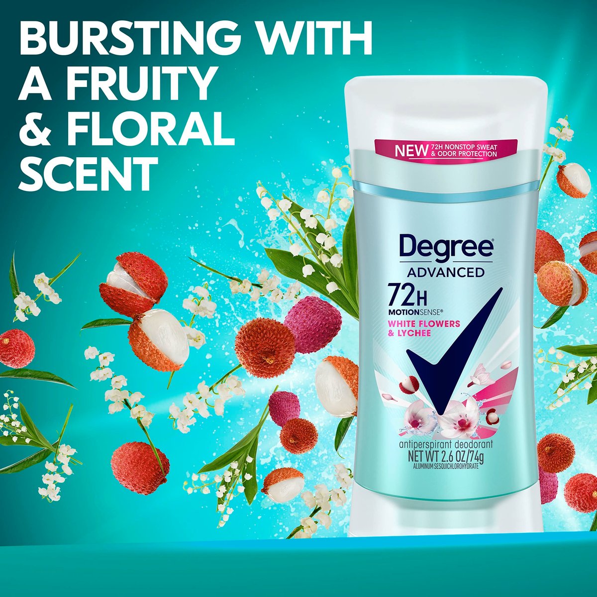 Degree Advanced Protection Antiperspirant Deodorant for Women, White Flowers & Lychee, 72-Hour Sweat & Odor Control, Body Heat Activated Technology, 2.6 oz - görsel 6