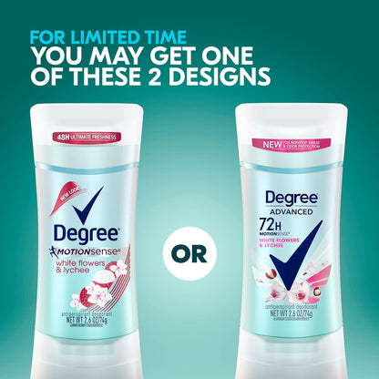 Degree Advanced Protection Antiperspirant Deodorant for Women, White Flowers & Lychee, 72-Hour Sweat & Odor Control, Body Heat Activated Technology, 2.6 oz