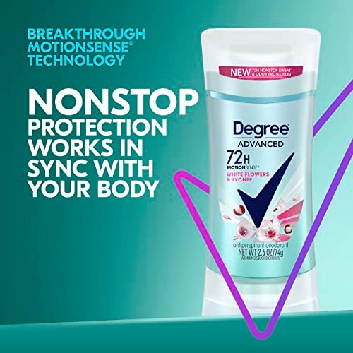 Degree Advanced Protection Antiperspirant Deodorant for Women, White Flowers & Lychee, 72-Hour Sweat & Odor Control, Body Heat Activated Technology, 2.6 oz - görsel 9