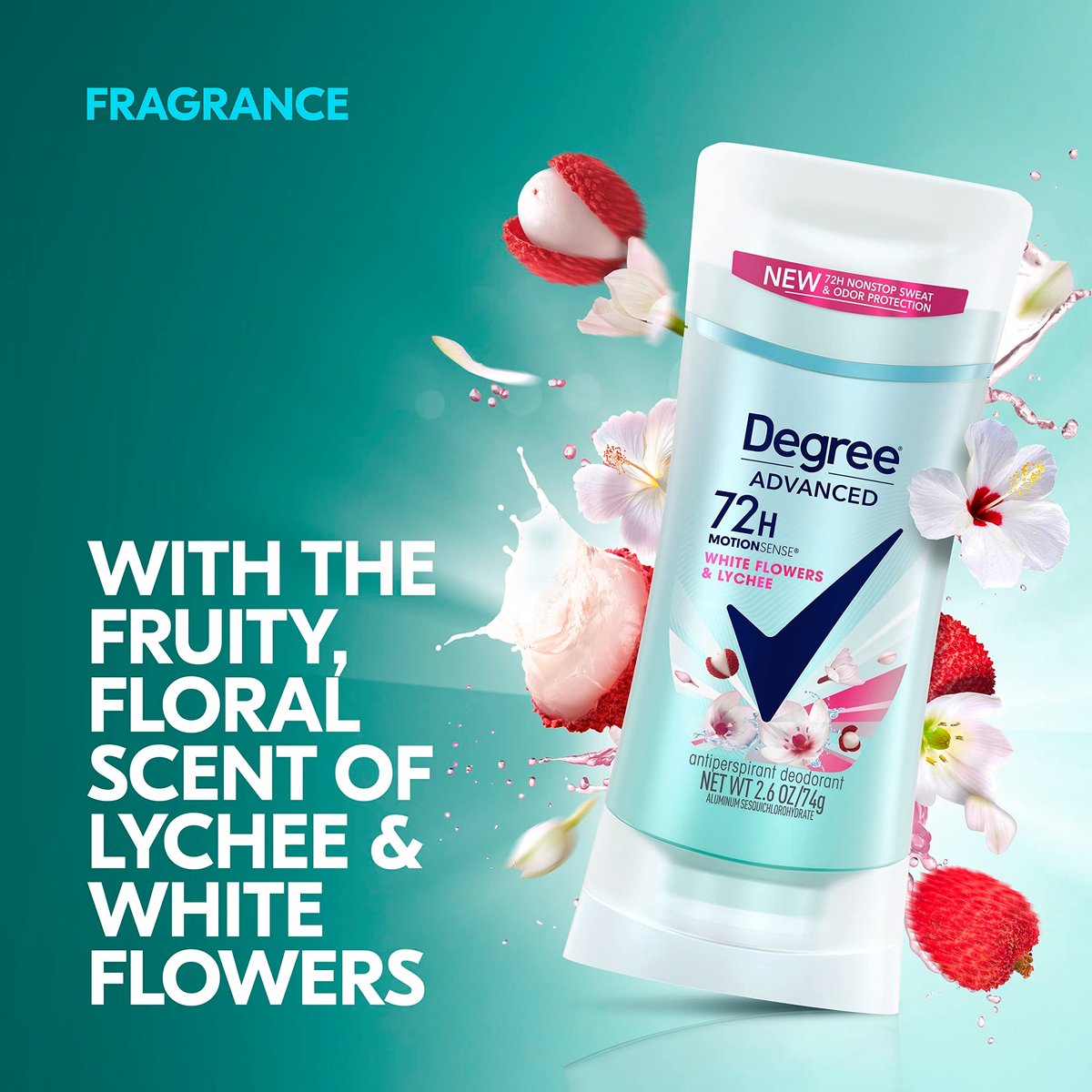 Degree Advanced Protection Antiperspirant Deodorant for Women, White Flowers & Lychee, 72-Hour Sweat & Odor Control, Body Heat Activated Technology, 2.6 oz - görsel 8