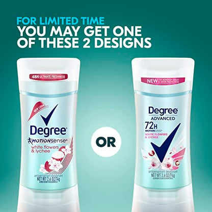 Degree Advanced Protection Antiperspirant Deodorant for Women, White Flowers & Lychee, 72-Hour Sweat & Odor Control, Body Heat Activated Technology, 2.6 oz