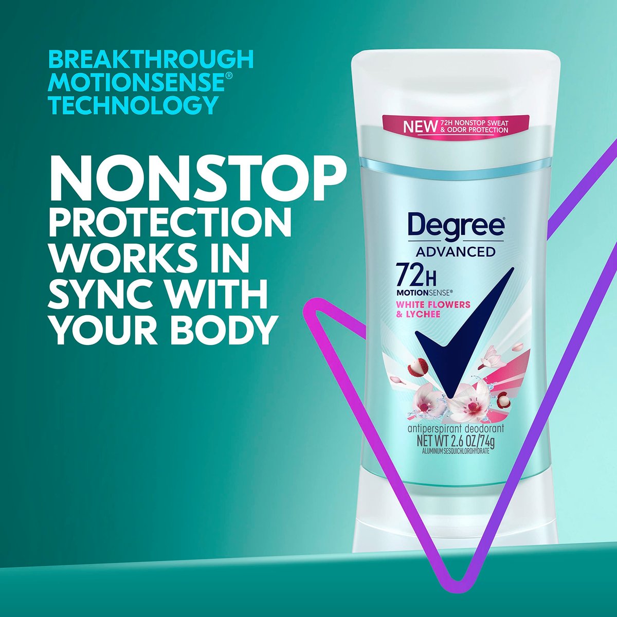 Degree Advanced Protection Antiperspirant Deodorant for Women, White Flowers & Lychee, 72-Hour Sweat & Odor Control, Body Heat Activated Technology, 2.6 oz - görsel 10