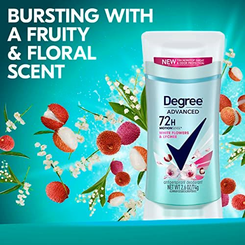 Degree Advanced Protection Antiperspirant Deodorant for Women, White Flowers & Lychee, 72-Hour Sweat & Odor Control, Body Heat Activated Technology, 2.6 oz - görsel 5