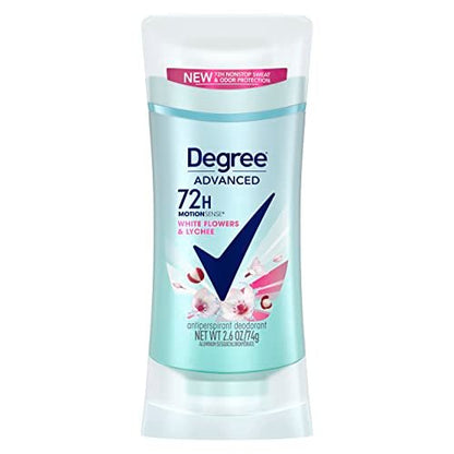 Degree Advanced Protection Antiperspirant Deodorant for Women, White Flowers & Lychee, 72-Hour Sweat & Odor Control, Body Heat Activated Technology, 2.6 oz