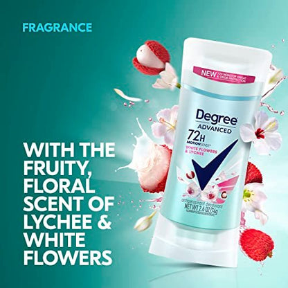 Degree Advanced Protection Antiperspirant Deodorant for Women, White Flowers & Lychee, 72-Hour Sweat & Odor Control, Body Heat Activated Technology, 2.6 oz