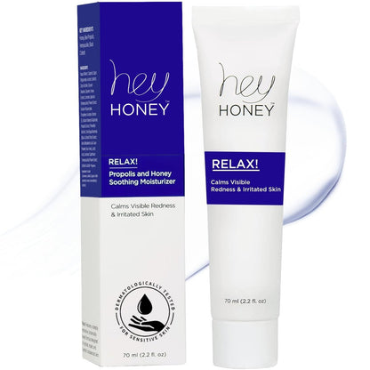 Hey Honey Skincare Relax - Instant Rosacea Relief Cream for Sensitive Skin | Calming Face Moisturizer for Facial Redness & Irritation | Dermatologist Tested, Oil-Free with Honey & Propolis | 2.2 Oz Avelisse