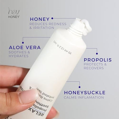 Hey Honey Skincare Relax - Instant Rosacea Relief Cream for Sensitive Skin | Calming Face Moisturizer for Facial Redness & Irritation | Dermatologist Tested, Oil-Free with Honey & Propolis | 2.2 Oz Avelisse