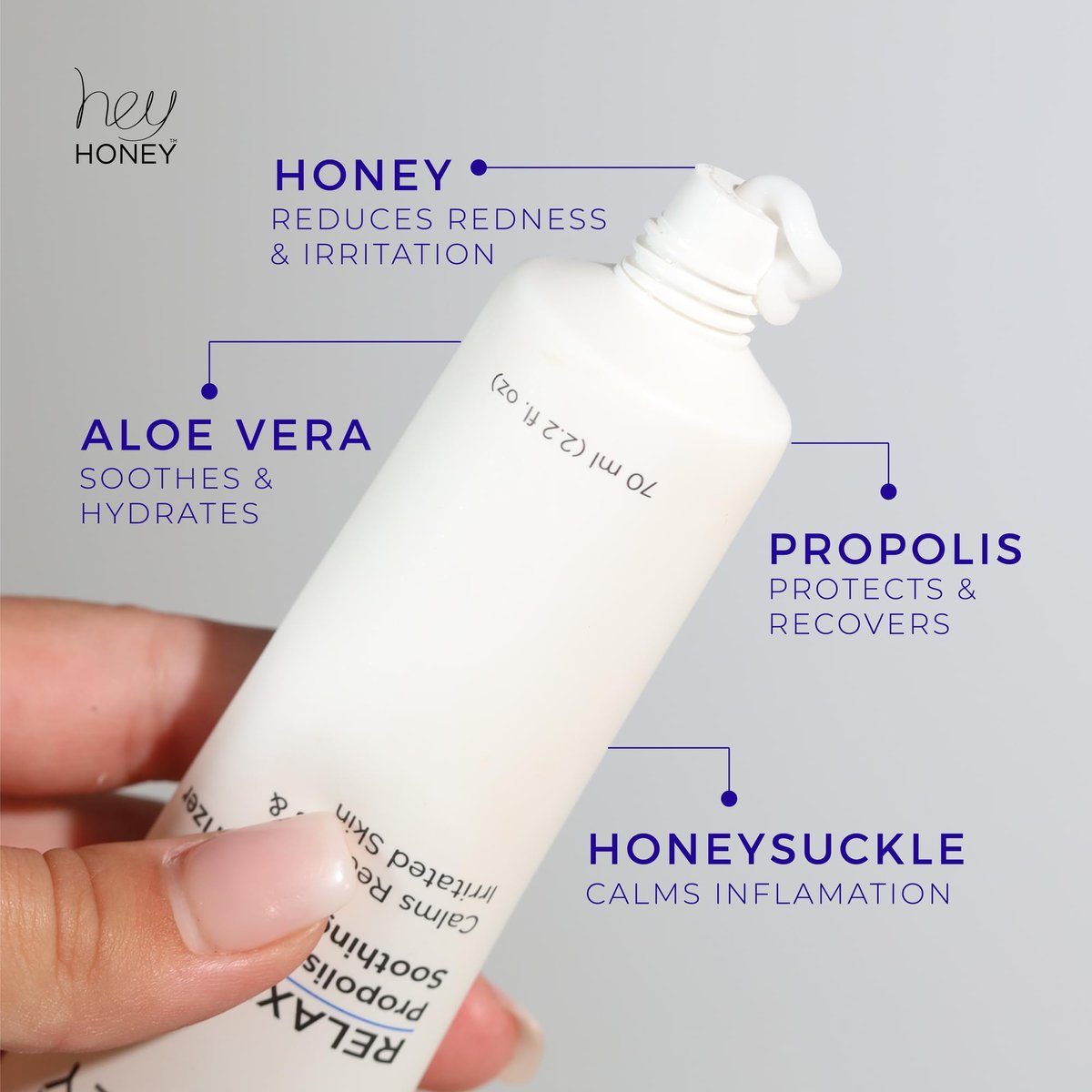 Hey Honey Skincare Relax - Instant Rosacea Relief Cream for Sensitive Skin | Calming Face Moisturizer for Facial Redness & Irritation | Dermatologist Tested, Oil-Free with Honey & Propolis | 2.2 Oz Avelisse