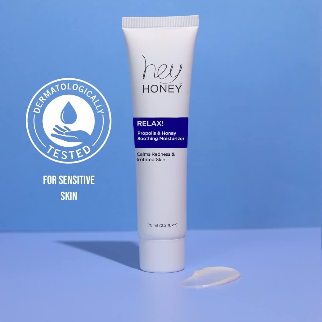 Hey Honey Skincare Relax - Instant Rosacea Relief Cream for Sensitive Skin | Calming Face Moisturizer for Facial Redness & Irritation | Dermatologist Tested, Oil-Free with Honey & Propolis | 2.2 Oz Avelisse