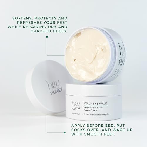 Hey Honey Walk the Walk Propolis Foot & Heel Cream – 72-Hour Hydration for Dry, Cracked Feet with Honey, Urea & Odor Control (5 oz) Avelisse
