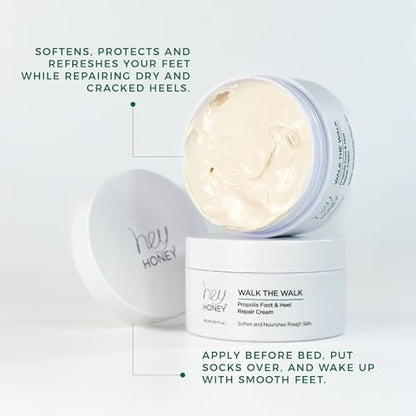 Hey Honey Walk the Walk Propolis Foot & Heel Cream – 72-Hour Hydration for Dry, Cracked Feet with Honey, Urea & Odor Control (5 oz) Avelisse