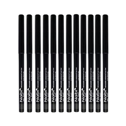 Nabi Retractable Waterproof Eyeliner Pencil – 12-Pack Smudge-Proof, Long-Lasting & Hypoallergenic Professional Makeup Eyeliner for Sensitive Eyes