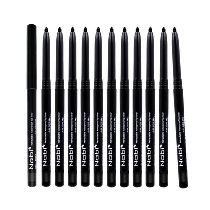 Nabi Retractable Waterproof Eyeliner Pencil – 12-Pack Smudge-Proof, Long-Lasting & Hypoallergenic Professional Makeup Eyeliner for Sensitive Eyes