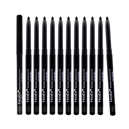 Nabi Retractable Waterproof Eyeliner Pencil – 12-Pack Smudge-Proof, Long-Lasting & Hypoallergenic Professional Makeup Eyeliner for Sensitive Eyes