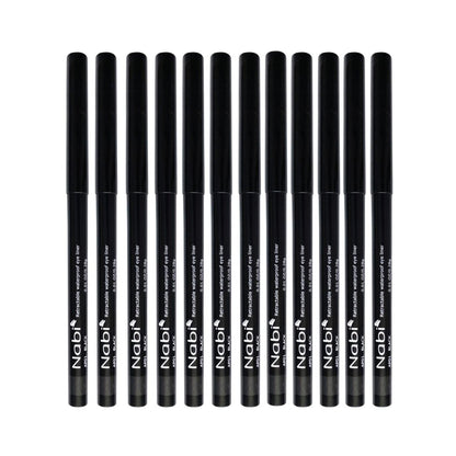 Nabi Retractable Waterproof Eyeliner Pencil – 12-Pack Smudge-Proof, Long-Lasting & Hypoallergenic Professional Makeup Eyeliner for Sensitive Eyes
