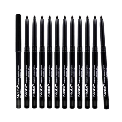 Nabi Retractable Waterproof Eyeliner Pencil – 12-Pack Smudge-Proof, Long-Lasting & Hypoallergenic Professional Makeup Eyeliner for Sensitive Eyes