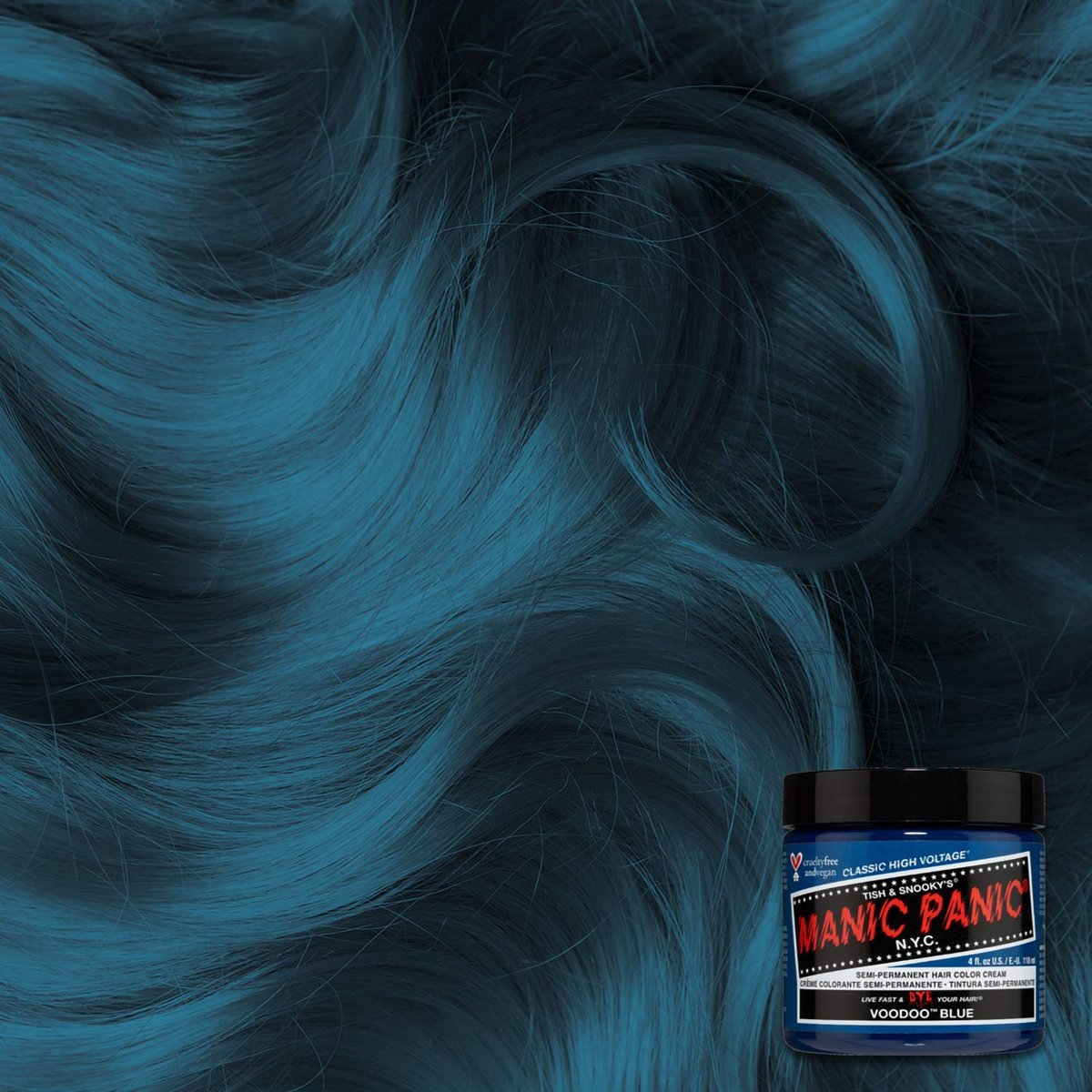 MANIC PANIC Classic Voodoo Blue Semi Permanent Hair Color - Dark Greenish Blue Hair Dye (4 oz) - Vegan & Cruelty-Free Avelisse