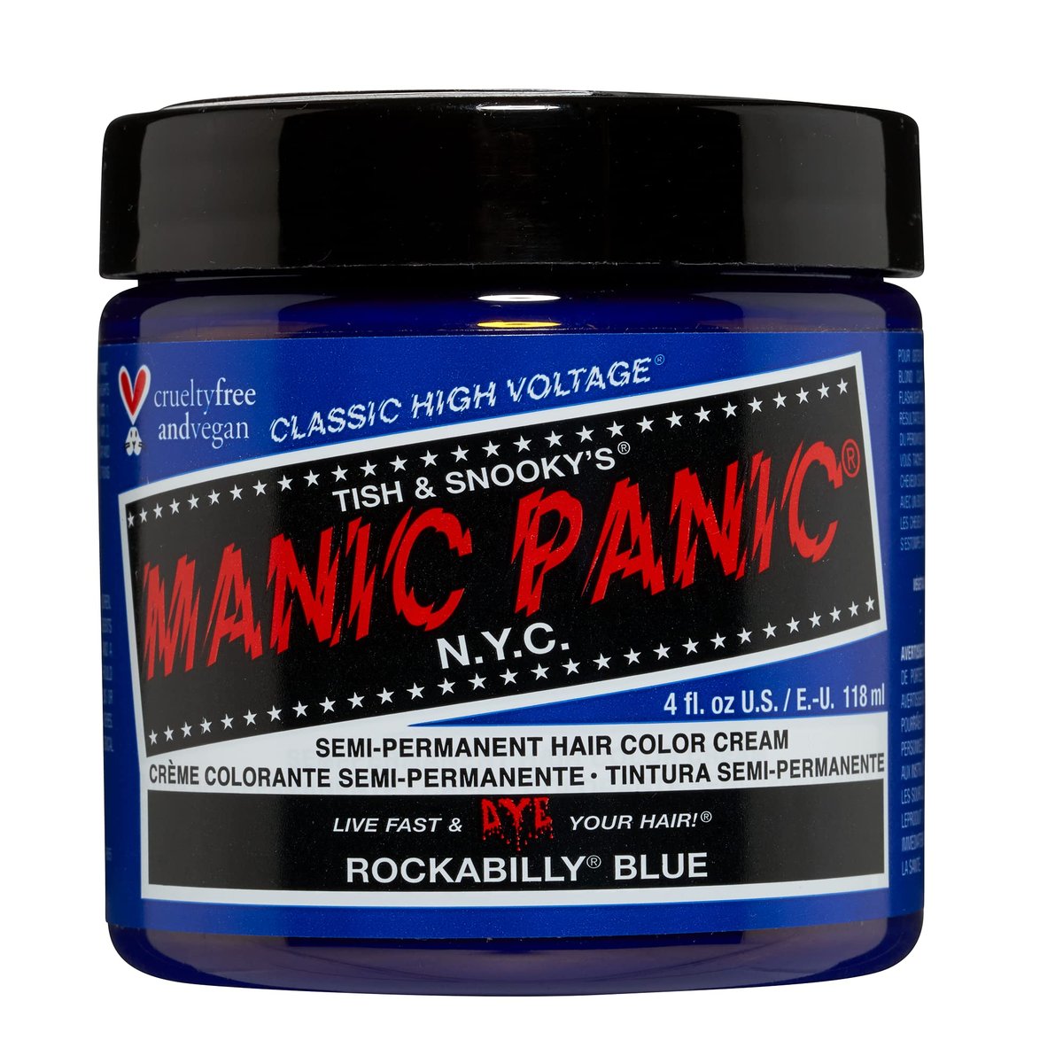 MANIC PANIC Classic Rockabilly Blue Semi Permanent Hair Color - True Neutral Blue Hair Dye for Women & Men, Vegan & Cruelty-Free (4 oz) Avelisse
