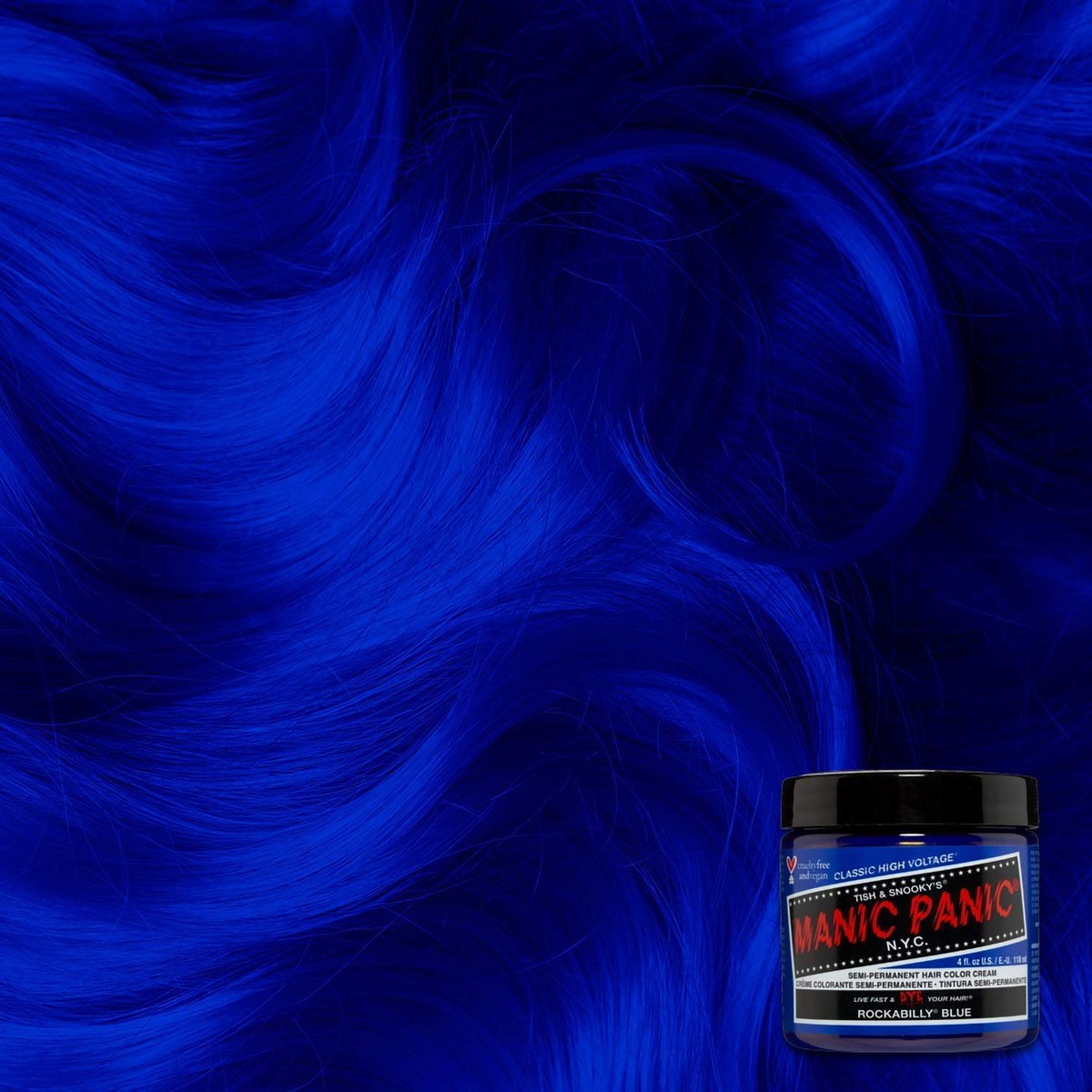 MANIC PANIC Classic Rockabilly Blue Semi Permanent Hair Color - True Neutral Blue Hair Dye for Women & Men, Vegan & Cruelty-Free (4 oz) Avelisse