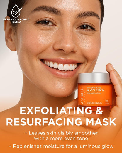 Andalou Naturals Pumpkin Honey Glycolic Mask – Exfoliating Face Mask with Glycolic Acid & Vitamin C for Radiant Glow (1.7 fl oz)