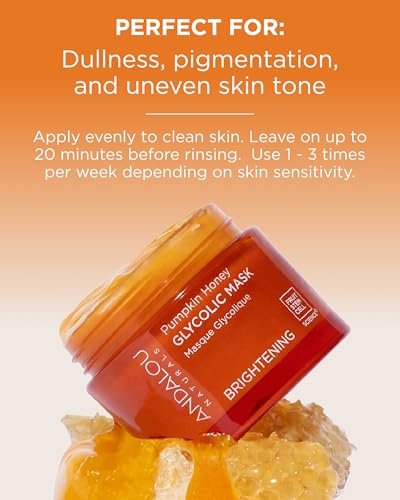 Andalou Naturals Pumpkin Honey Glycolic Mask – Exfoliating Face Mask with Glycolic Acid & Vitamin C for Radiant Glow (1.7 fl oz)