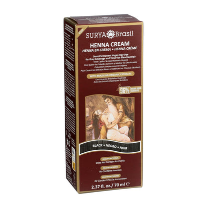 Surya Brasil Henna Cream for Gray Coverage – Semi-Permanent Natural Black Hair Color Treatment, 2.37 oz Avelisse