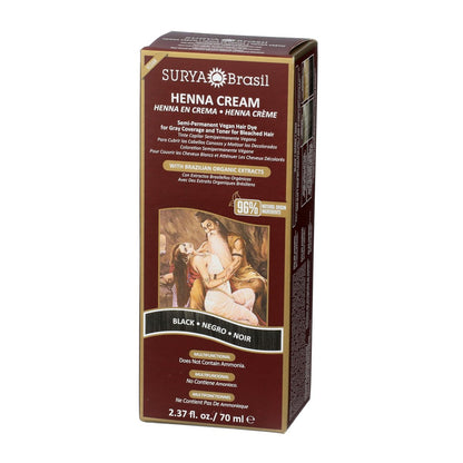 Surya Brasil Henna Cream for Gray Coverage – Semi-Permanent Natural Black Hair Color Treatment, 2.37 oz Avelisse