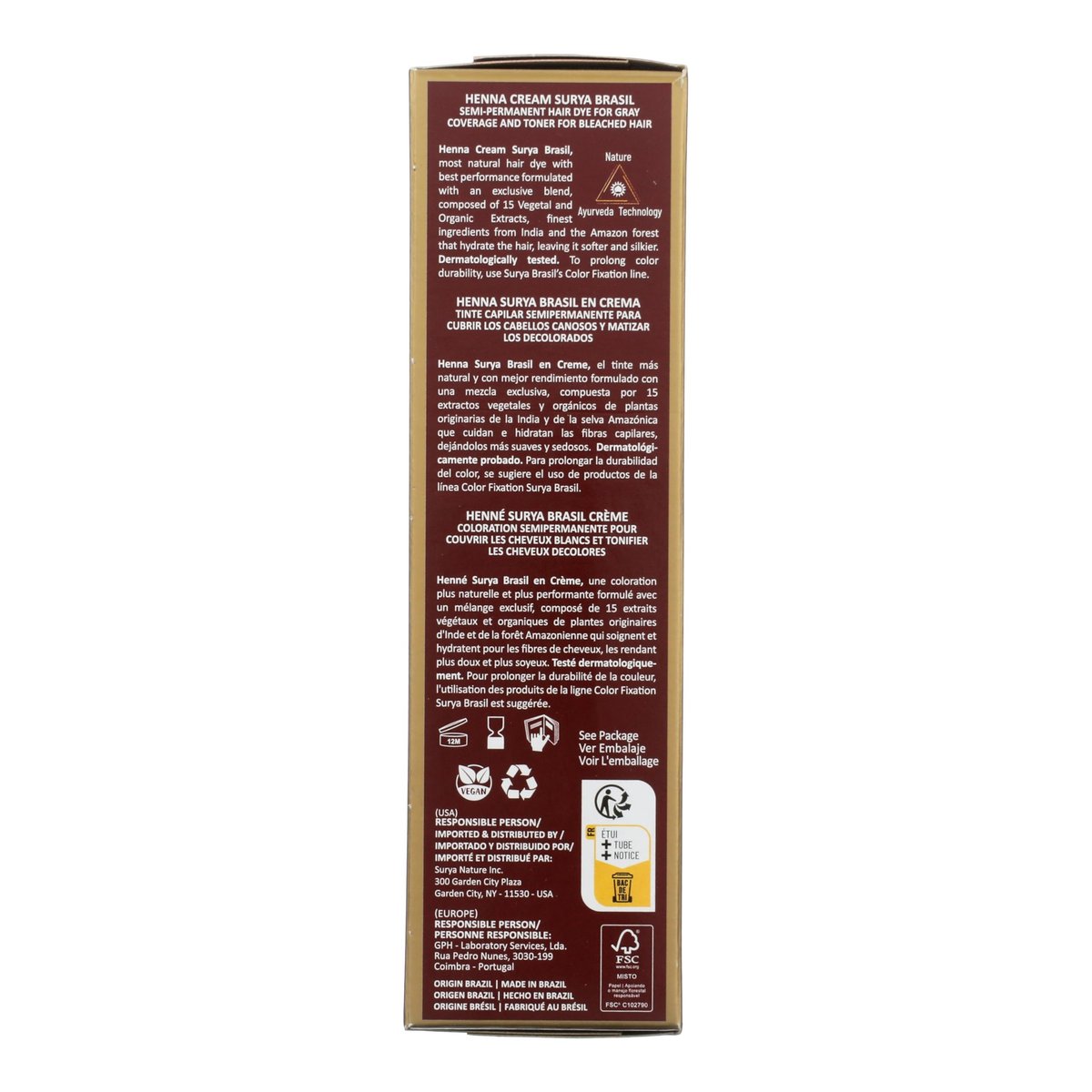 Surya Brasil Henna Cream for Gray Coverage – Semi-Permanent Natural Black Hair Color Treatment, 2.37 oz Avelisse