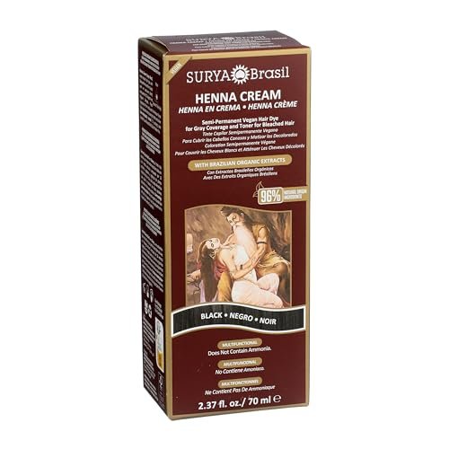 Surya Brasil Henna Cream for Gray Coverage – Semi-Permanent Natural Black Hair Color Treatment, 2.37 oz Avelisse