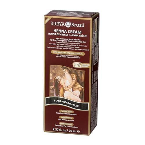 Surya Brasil Henna Cream for Gray Coverage – Semi-Permanent Natural Black Hair Color Treatment, 2.37 oz Avelisse