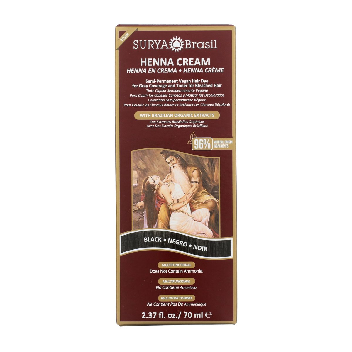 Surya Brasil Henna Cream for Gray Coverage – Semi-Permanent Natural Black Hair Color Treatment, 2.37 oz Avelisse